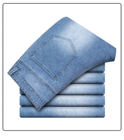 Summer Thin Straight Jeans Men's Clothing Soft Breathable Trousers Male Brand Comfortable Business Loose Denim Pants