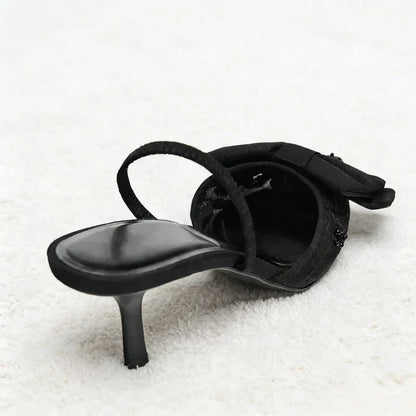 Black Mesh Beaded Decoration Heeled Sandals Women Sexy Pointed Toe Slingbacks Thin High Heels Elegant Bow Designer Women Pumps