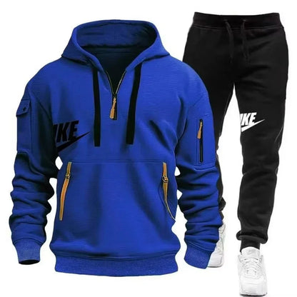 2025 New men's autumn and winter set: Multi-pocket hoodie + sport long pants set, casual men's wear, sportswear and warm set