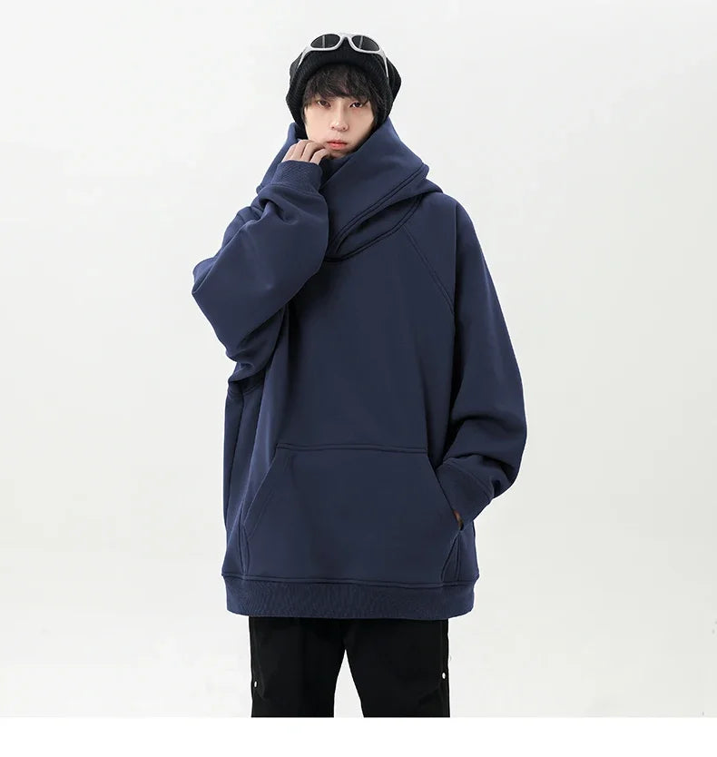 Autumn New High Neck Sweatshirt Men Pile Up Collar Hoodie Harajuku College Style Ninja Sweatshirt Casual Sports Loose Couple Top