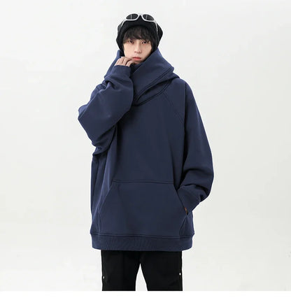 Autumn New High Neck Sweatshirt Men Pile Up Collar Hoodie Harajuku College Style Ninja Sweatshirt Casual Sports Loose Couple Top