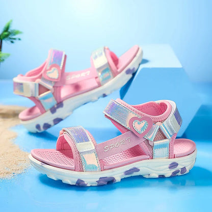 Princess Girls' LED Sandals Children's Toddler Sports Beach Pink blue Girls' Soft Shining Shoes Outdoor Soft  Anti-Slip LED Shoe