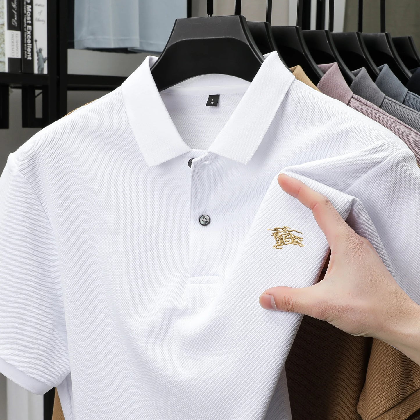 100% high-quality pure cotton men's summer polo T-shirt popular business commuting breathable cozy exquisite luxurious embroider