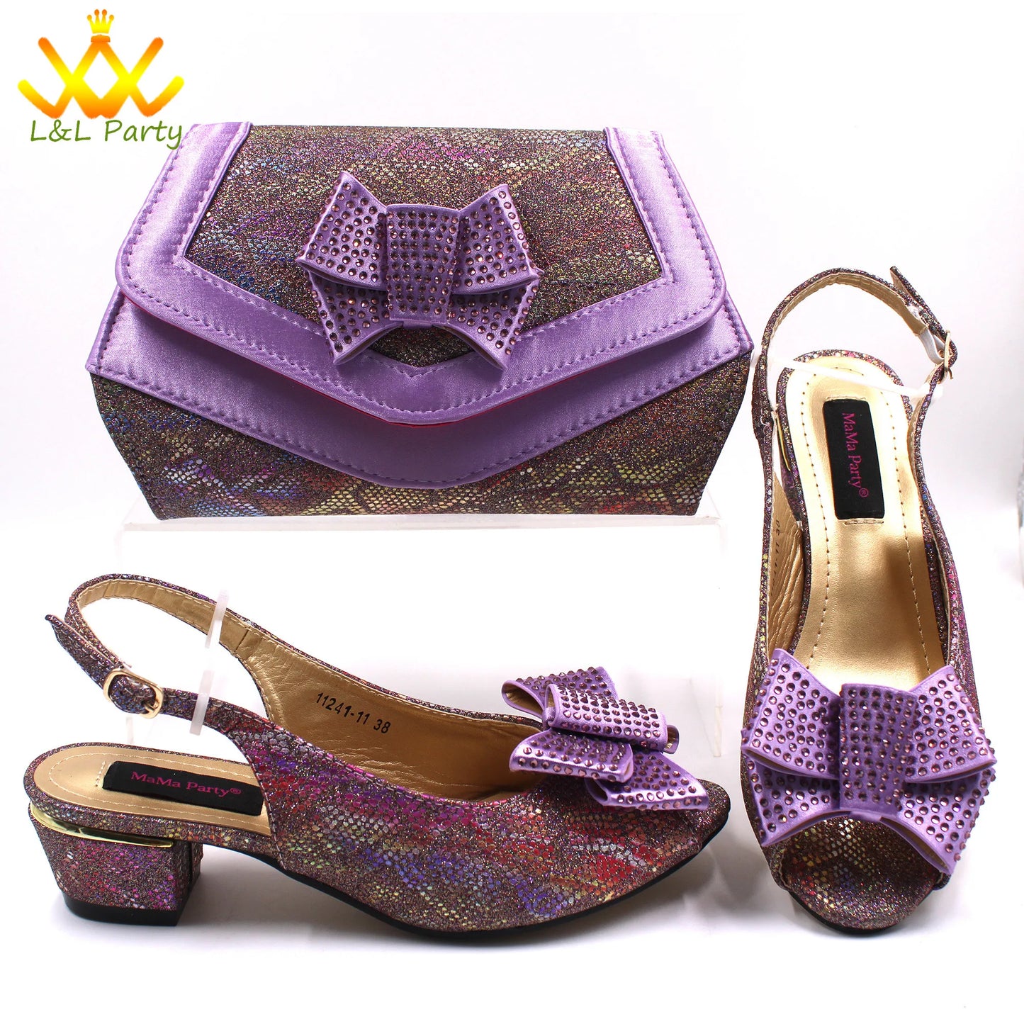 Italian Women Shoes Matching Bag Set in Sky Blue Color Comfortable Heels with Appliques for Wedding