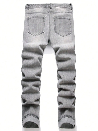 1 Calça Jeans Masculina Slim, Nova Tendência de Festa Estilo Urbano, Jeans com Bolsos, Adequado para Uso Diário de Casais em Todas as Estações