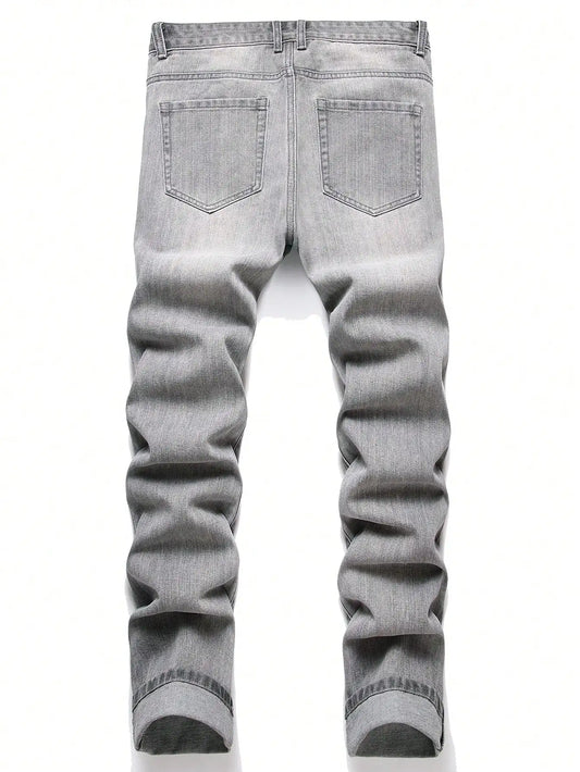 1pc Men's Slim Denim Pants, New Trend Party Street Style, Pocket Jeans, Suitable for Daily Wear for Couples in All Seasons