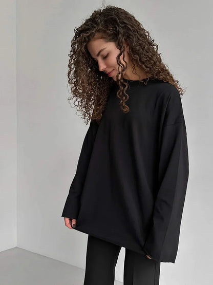 Women Summer 100% Cotton T-shirt Bottoming Spring Basic Fashionable Solid Lady Long Sleeve Loose Tops Shirts