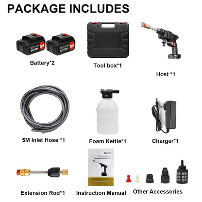 450w Cordless Car Wash Washer Gun Spray Water 26Bar 288VF Portable High Pressure 2x1200mah Battery For Auto Home Garden Cleaning