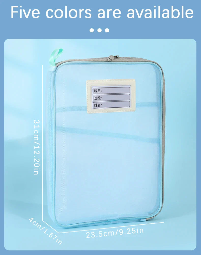 1 Pcs A4 Transparent File Subject Classification Thickened 5 Colors Mesh Simple Hand Storage Bag