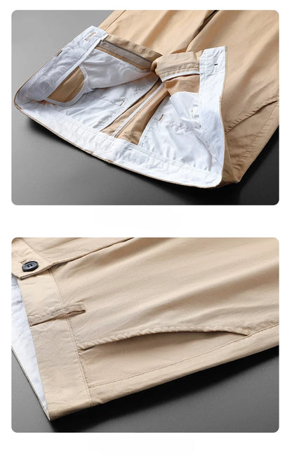 New Men's Business Cotton Thin Straight Pants Casual Elastic Slim Comfortable Male Brand Trousers Black Gray Khaki Royal Blue
