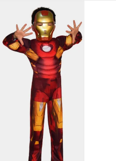 Kids Yellow Iron Man Costume Superhero Muscle Suit with Mask Role Play Costume for Halloween Christmas Party Performance