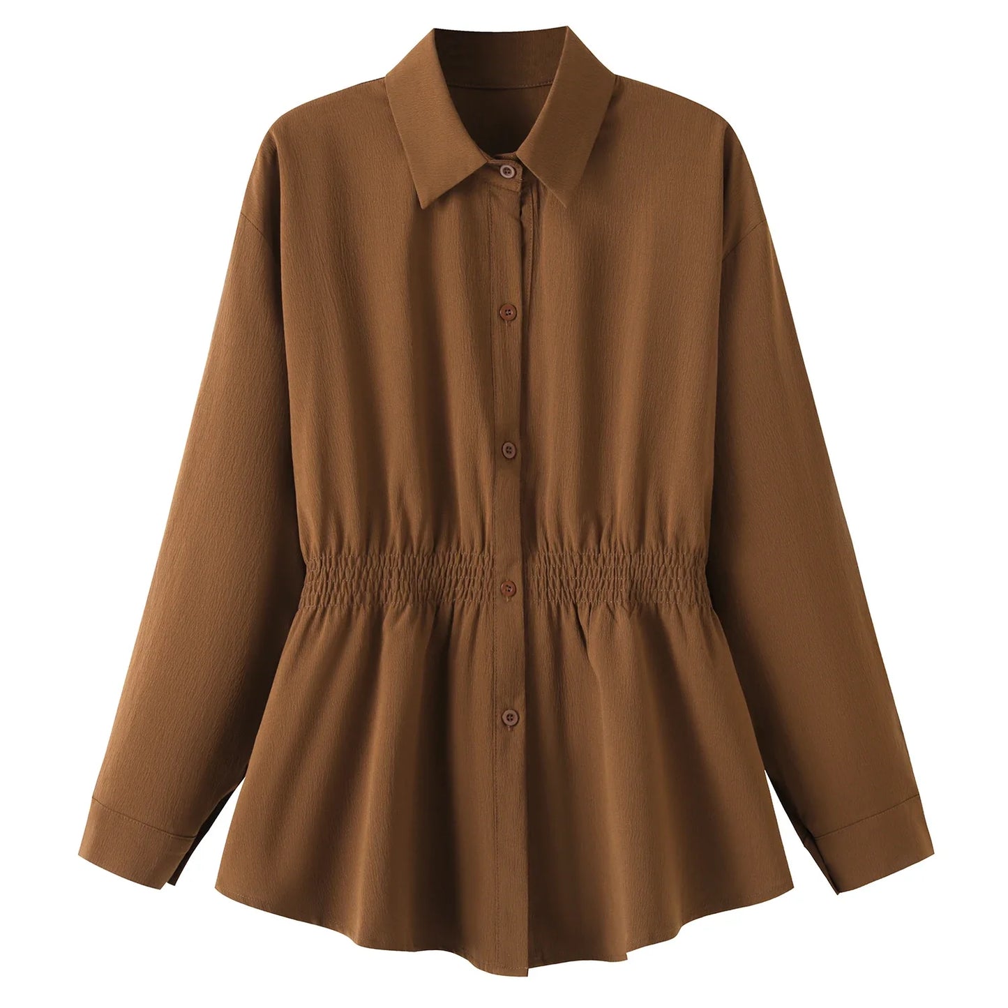 2026 Women's Plus Size Blouse Korean Style Spring Autumn Loose Elegant Casual Mid-length Tops Long Sleeved Waist Cinching Shirts