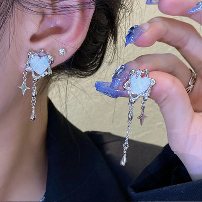 Jewelry Sweet Heart Rhinestone Butterfly Shape Dangle Earrings for Women Silver Color Korean Fashion Y2K Piercing Earring
