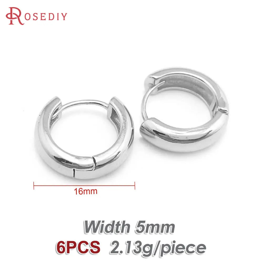 6PCS 14MM 16MM 18MM 23MM 25MM 30MM 18K Gold Color Brass Round Circle Loop Earrings Hoops Jewelry Making Supplies Accessories