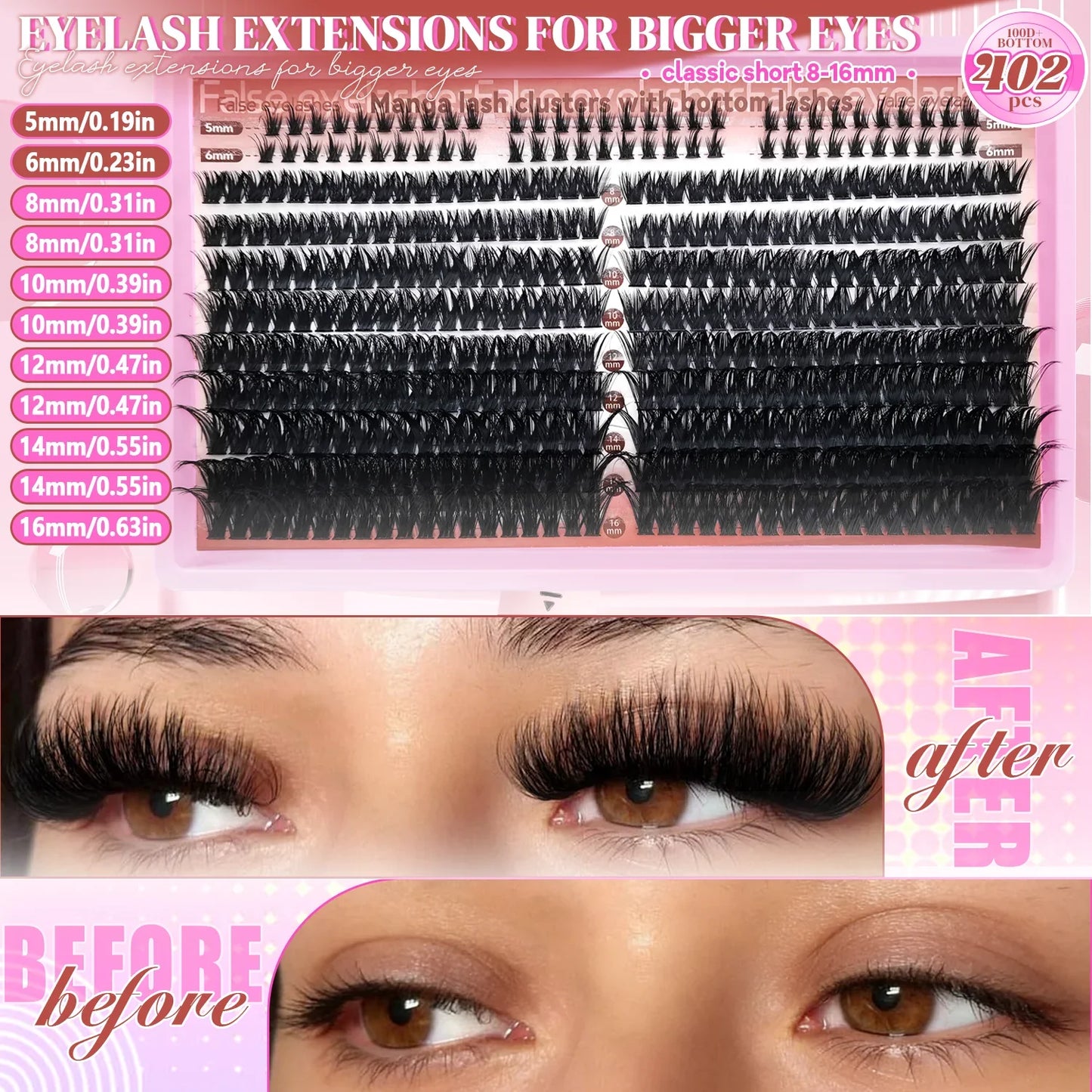 60/402PCS 100D Eyelash Set with Lower Eyelashes Thick & Comfortable for Daily Wear Party Wedding Night Makeup Lash Extensions