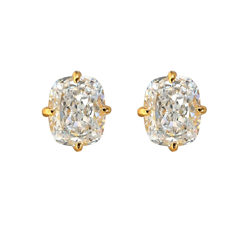 Light luxury 8 * 10 crushed ice cut 925 silver ear nail inlaid with high carbon diamond fat rectangular temperament for women