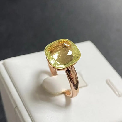 Trendy 12.6mm Flat Rose Gold Ring 35 Candy Colors Green Amethyst Turquoise Crystal Jewelry Gift for Women