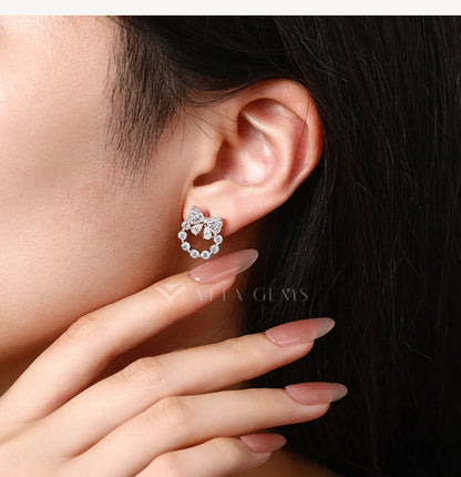 Heart Moissanite Earrings Bow Wreath Design S925 Silver 18k Gold Engagement Jewelry for Women Birthday Gifts Wholesale