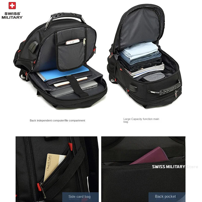 Laptop Backpack Waterproof USB Charge Port Swiss-style Multifunctional Rucksack Schoolbag Mochila Hiking Travel bag
