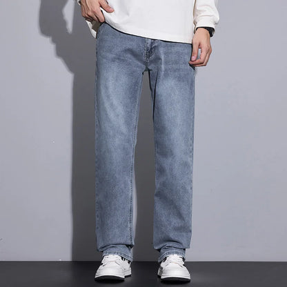 New Men's Micro Elastic Wide Leg Jeans American Retro Versatile Loose Fit Long Pants for All Seasons