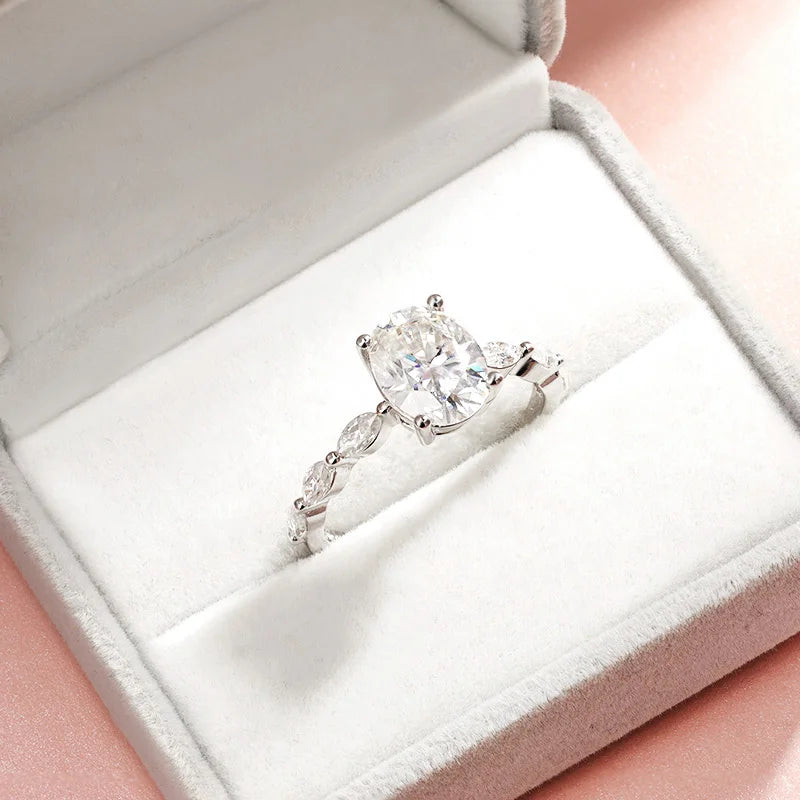 1CT 2CT Oval Cut Full Moissanite Wedding Ring for Women Bridal Promise Band 100% S925 Sterling Silver Plated 18k Gold