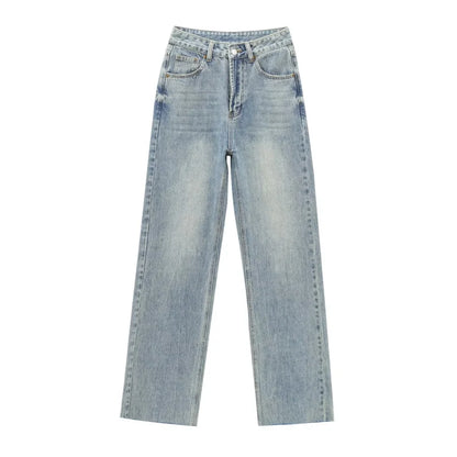 ETJ Wide-leg high-waisted jeans  women's classic everything with five pockets washed soft comfortable ultra-long jeans6045022