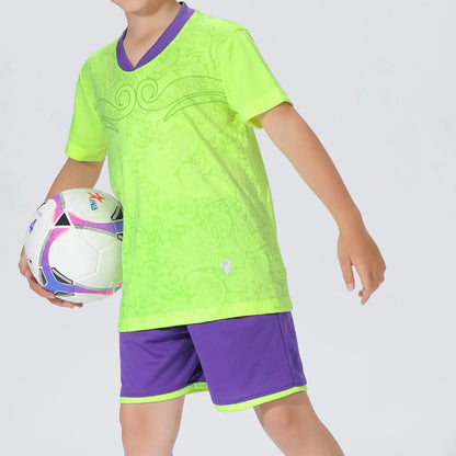 2 Pcs Summer Children's Quick-Drying Sports Set Boys Girls Soccer Training Outfit Short Sleeve Stylish Print T-shirt with Shorts