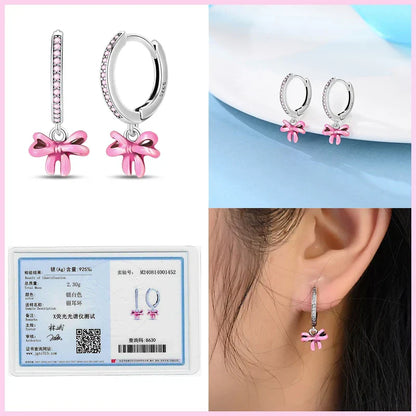 Earrings For Womens 925 Silver Color Pink Rainbow Horse Bear Bee Double Hoop Earrings Fine Engagement Anniversary Jewelry Gifts