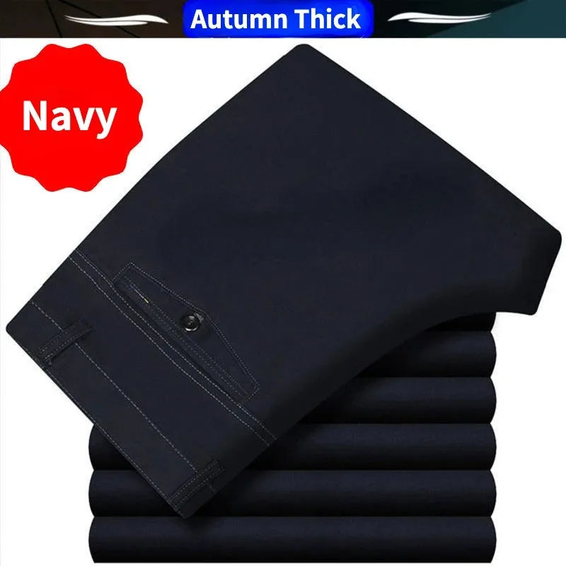Professional Business Men's 100% Cotton Trousers Autumn Thick Summer Light Smart Office Style Quick-Drying Work Pants GOZBKF