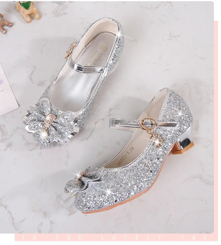 Baby Girls Princess Shoes Party Butterfly Crystal High Heels Sandal Children Dance Glitter Diamond Shoe Kids Walk Show Shoes