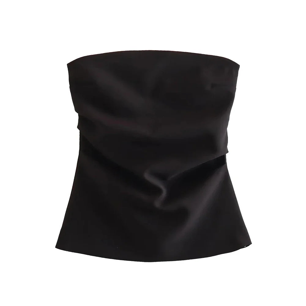 Strapless Draped Bustier Tops for Women, Straight Neck, Back Zipper, Female Camis, Fashion