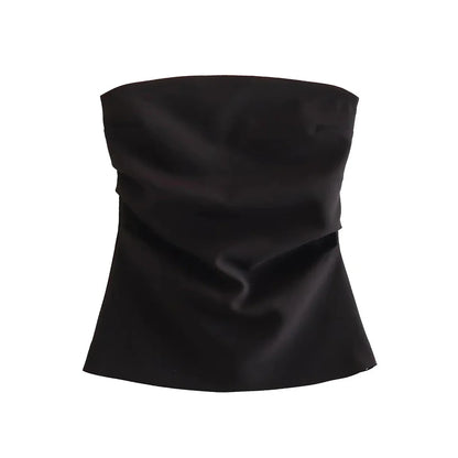 Strapless Draped Bustier Tops for Women, Straight Neck, Back Zipper, Female Camis, Fashion