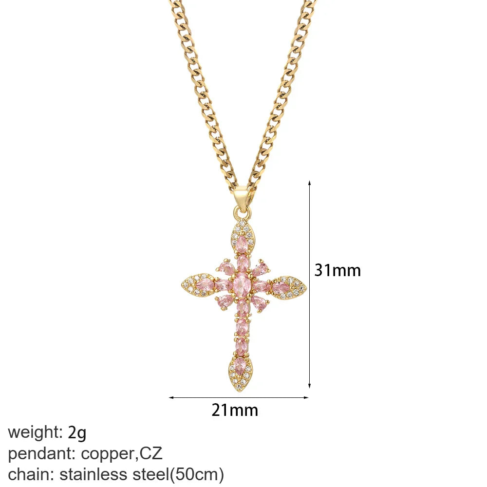 Cross Women's Pendant Collar Gold Color Our Lady Choker Jesus Necklace for Women Long Stainless Steel Chain Amulet Collars