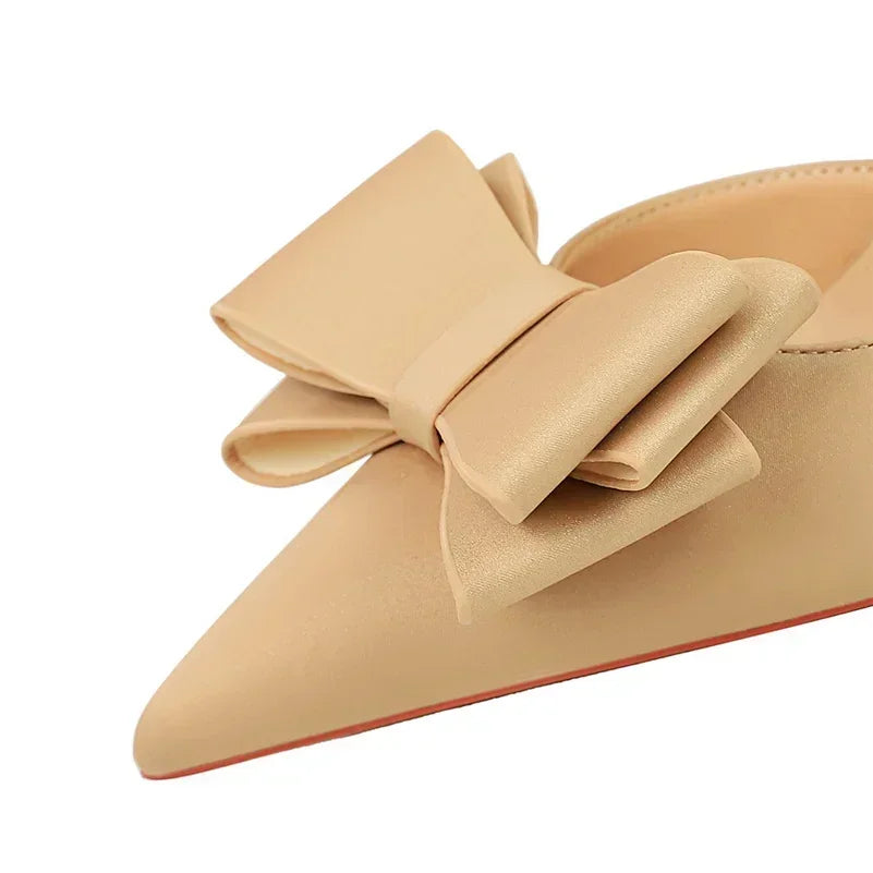 2024 Women 10.5cm High Heels Sweet Korean Side Hollow Pumps Lady Party Purple Green Kawaii Bowknot Heels Prom Silk Satin Shoes