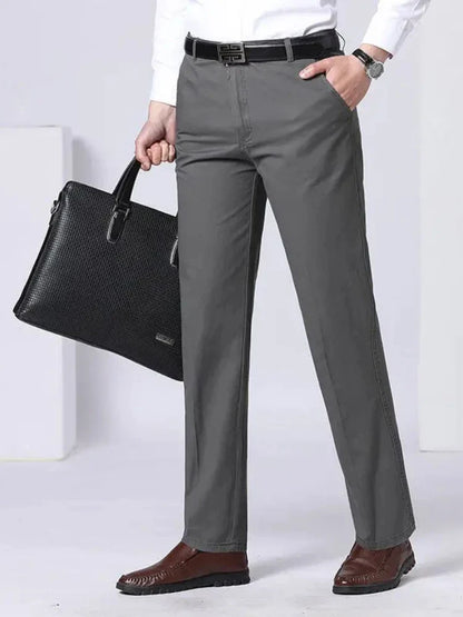 Mens 100% Cotton Summer Thin Pants Autumn Suit Pant Slacks High Waist Straight Loose Bland Solid Business Casual Pants Gozbkf