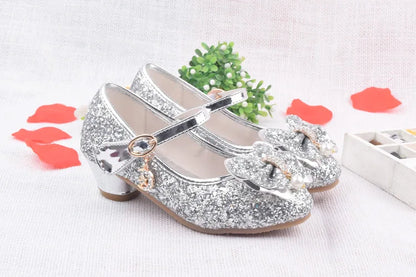 Spring Children Shoes Girls High Heel Princess Dance Sandals Kids Shoes Glitter Leather Fashion Girls Party Dress Wedding Shoes