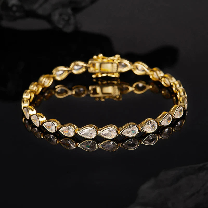 Plated 18K Pear Cut Zircon Moissanite Tennis Bracelet for Women Men 4*6mm Gems Luxury Wedding Chain Pure S925 Silver