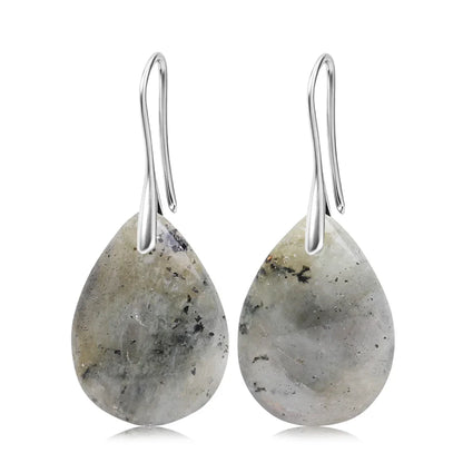 Natural Stone Pendant Women's Teardrop Earrings Elegant Gem Jewelry Creative Gift Black Obsidian Amethyst Rose Quartz Earrings