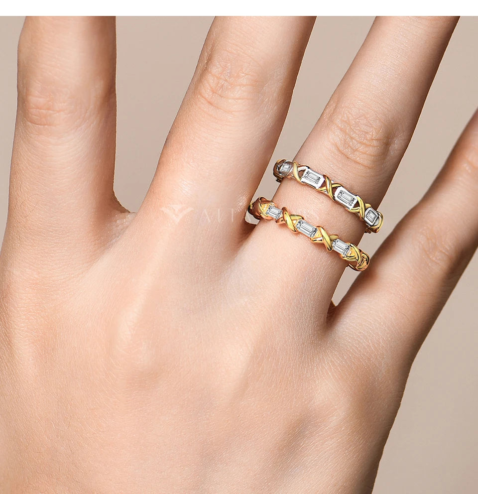 Moissanite Diamond Rings for Women Men D VVS1 Color Rectangle Cut S925 Sterling Silver Stackable Rings Wedding  Jewelry