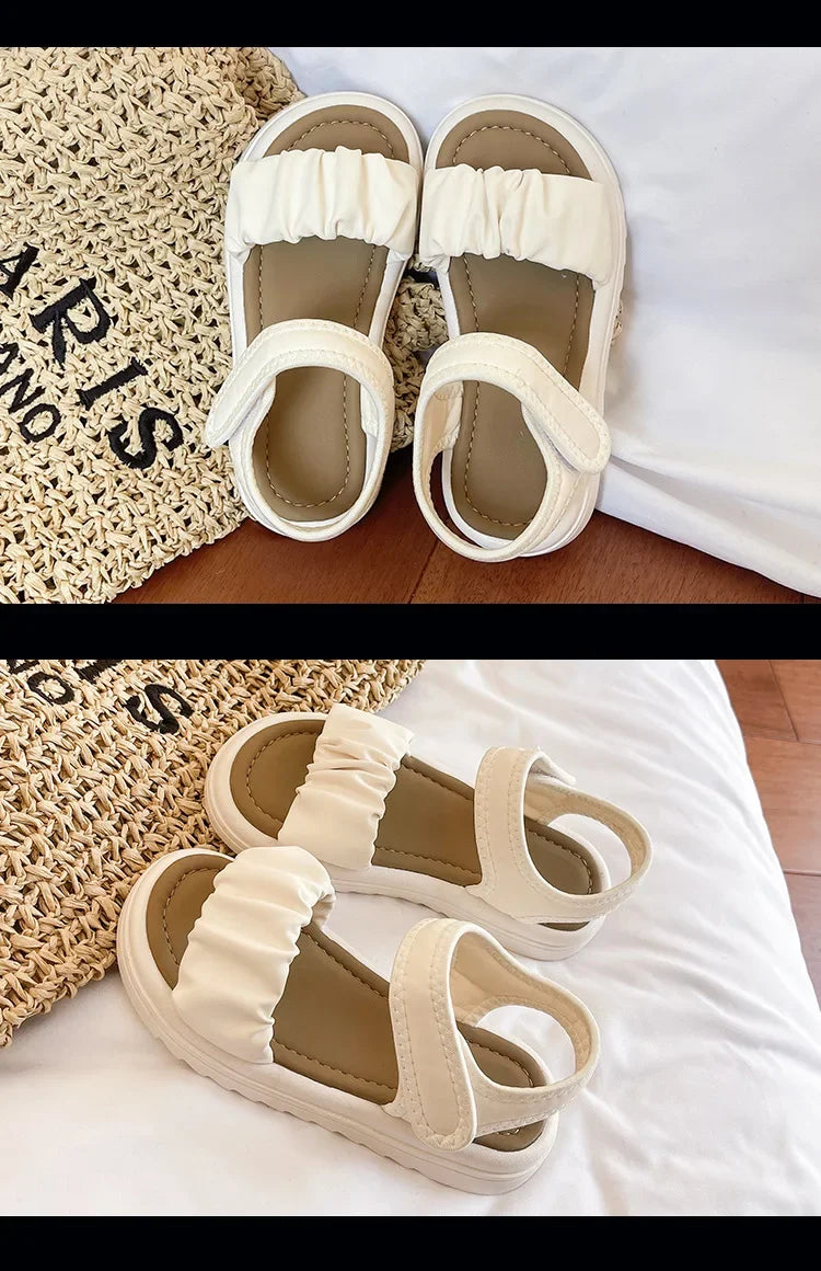 Children Solid Color Sandals Summer Beach Sandals for Girls School Fashion Open-toe Kids Thick Bottom Sandals Non-slip Versatile