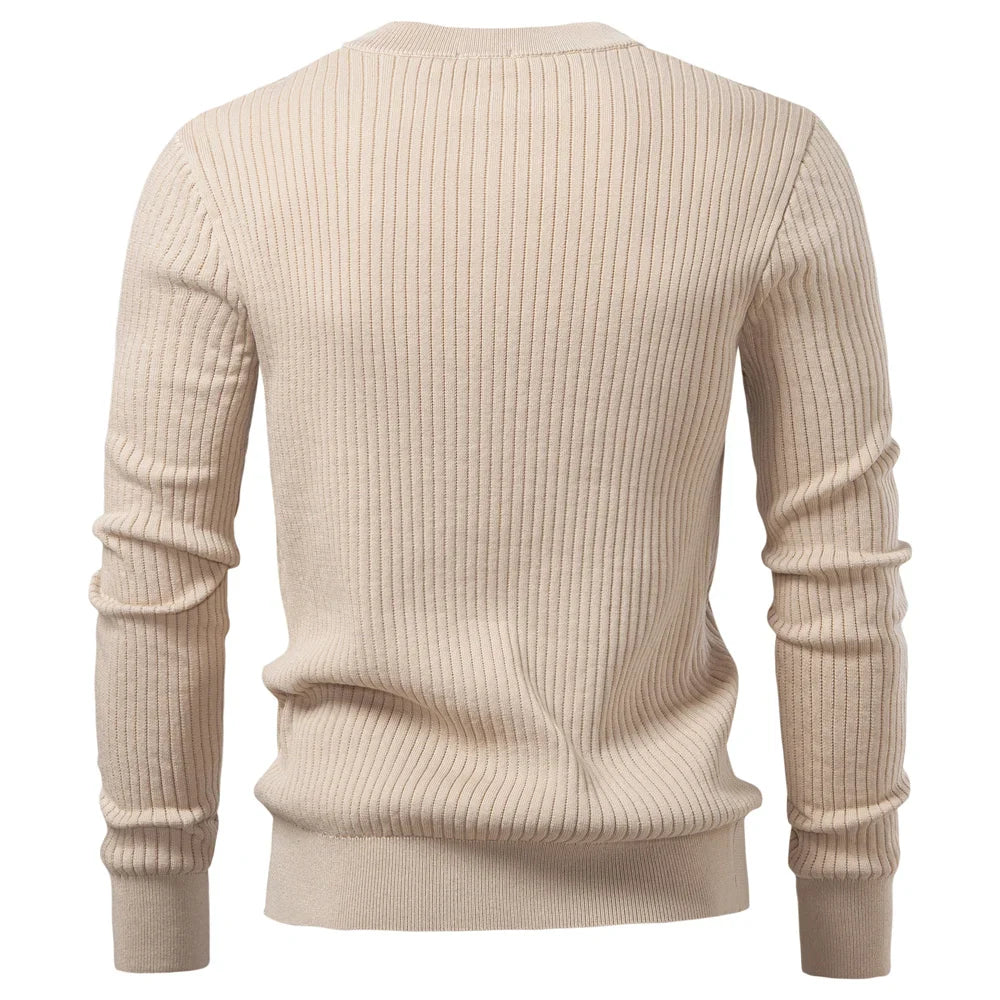 Button Placket Polo Shirt Men Ribbed Stripe Long Sleeve Contemporary Fit Minimalist Autumn Winter Premium Business Top