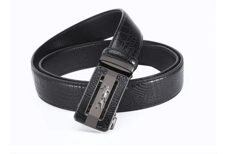 Men's Belt Fashion Crocodile Pattern Belt Alloy Automatic Buckle Strap Casual Business Style Jeans Belt