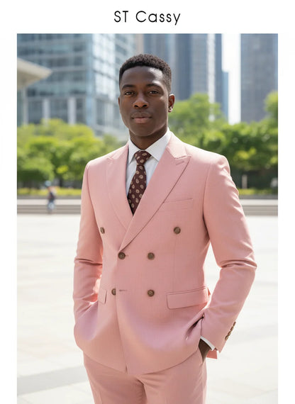 Elegant brown Double Breasted Suit Set 2 Piece Business Wedding Outfit Classic Stylish Blazer Pants Modern Trendy
