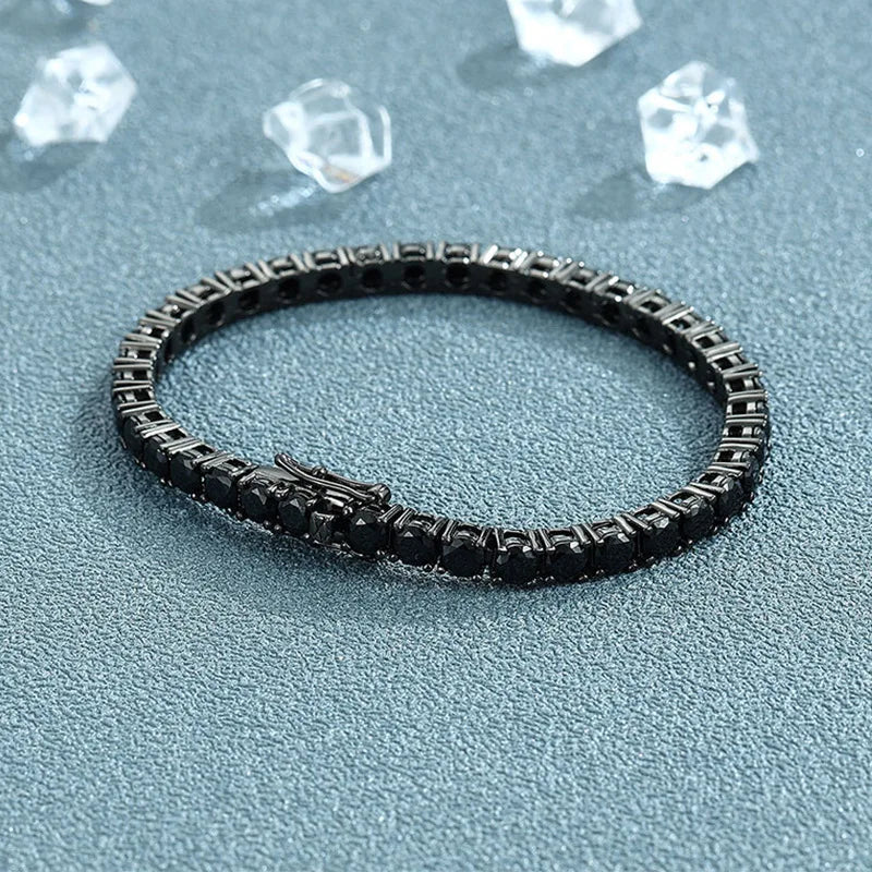 Full 3/4/5/6.5mm Black Moissanite Tennis Bracelet for Men Women Unisex 925 Silver Plated 18K Black Gold Hip Hop Bracelets