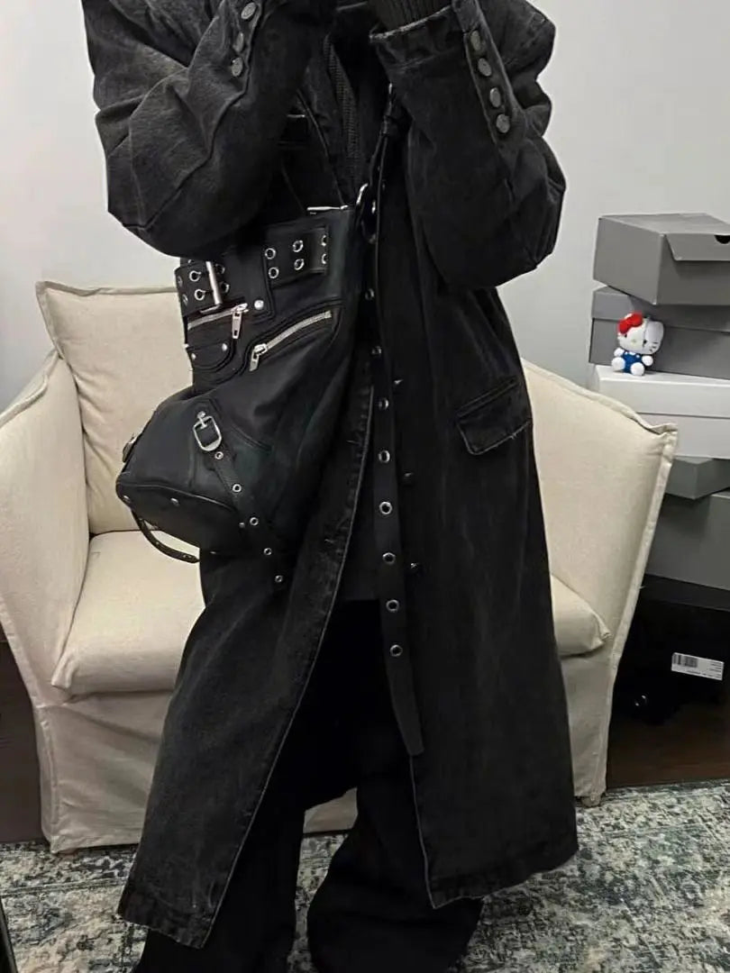High Street Vintage Handbag Women New Rivet Large Capacity Casual Crossbody Bags Ladies Moto Biker Black Messenger Bag