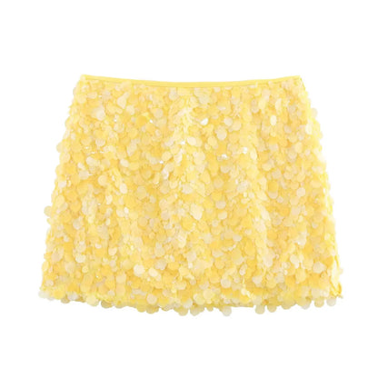 Women Spring Autumn Chic Mini Skirts Fashion With Sequined Solid Side Zipper Short Skirt Female Vintage High Waist Skirt