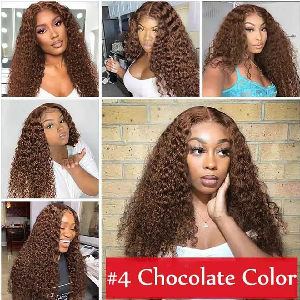 Chocolate Brown Curly Lace Front Wigs Human Hair Pre Plucked Deep Wave HD Transparent Lace Frontal Wig Brazilian Glueless Wigs