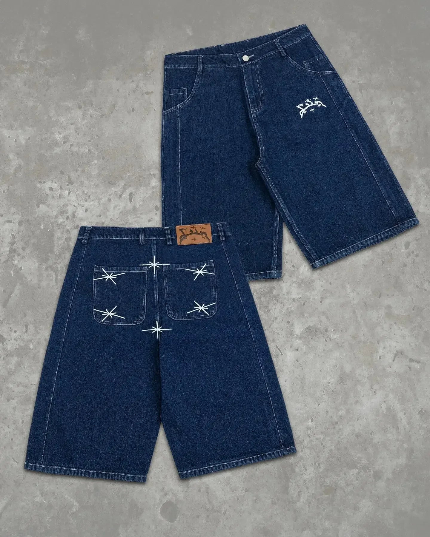 Y2k Retro Hip Hop New Divin Street Geometry Graphic Embroidery Baggy Denim Shorts Trendy Gym Basketball Shorts Men Women Jorts