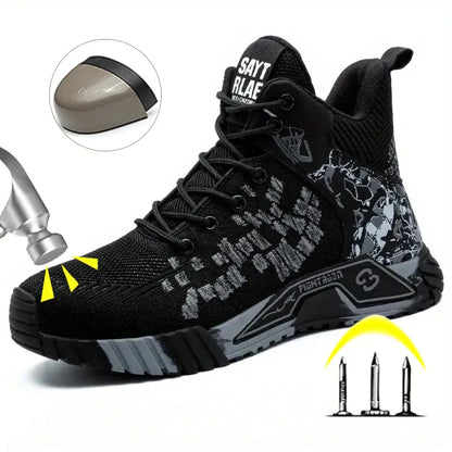 High Top Safety Shoes Men Anti Smashing Anti Puncture Work Shoes Men Work Safety Boots Men's Fashion Security Protective Boots