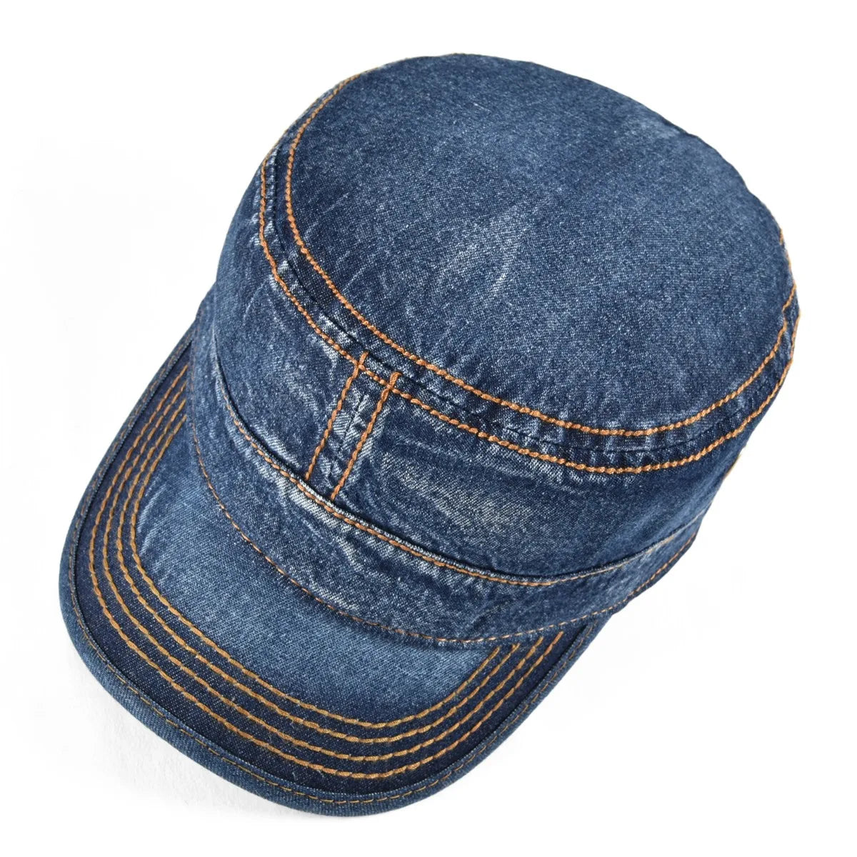 Denim Army Cap Men Washed Cotton Bucket Hat Spring Fall Headpiece Flat Top Adjustable Peaked Visor Hats Trucker Hats